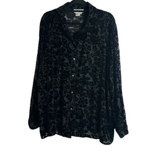 Suchada slik blend button up burnt velvet tunic blouse 3x whimsigoth,,  gothic